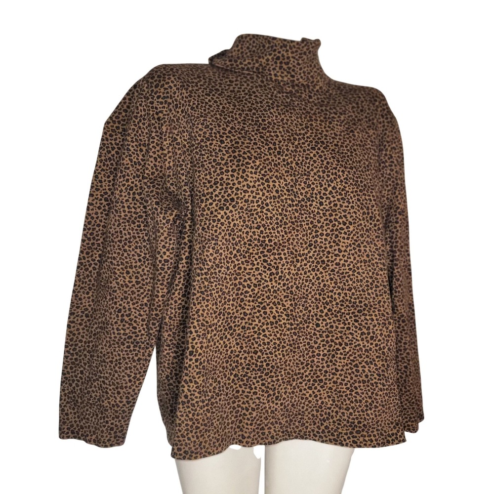 Jones New York Sport Womens‎ 3X Leopard Print Turtleneck Long Sleeve Cotton Top